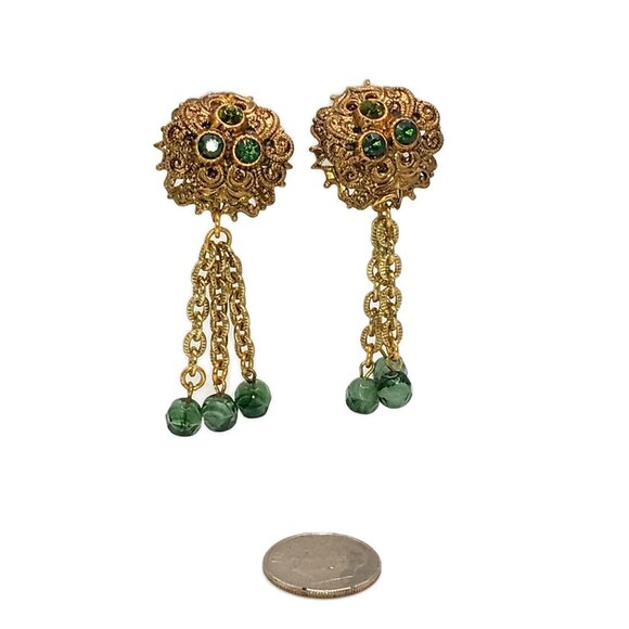 Vintage Filigree and Rhinestone Dangle Earrings W. Germany - Picture 1 of 4